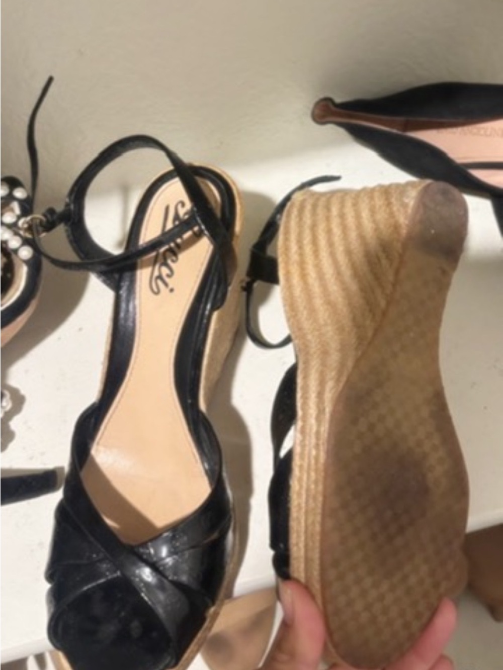 Gucci Black Patent Leather Espadrille Wedge Sandals - Picture 2 of 2